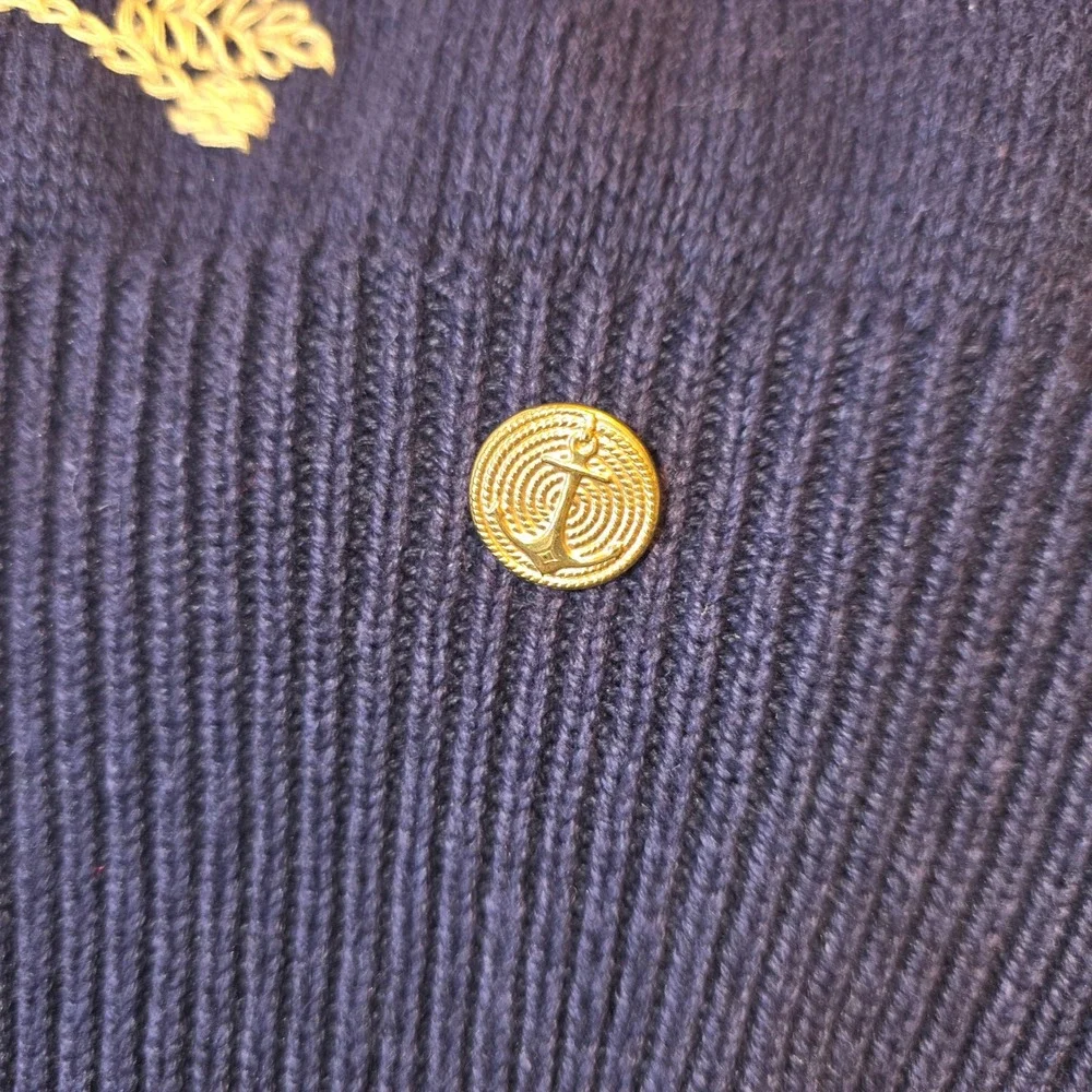 Vintage Nautical Sailor Herman Geist Sweater Navy Ship Wheel Gold Anchor Buttons